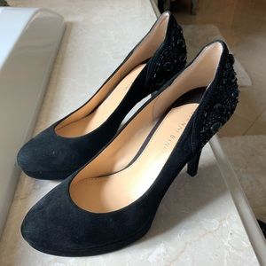 Gianni Bini Black Suede Heels with Embellishments